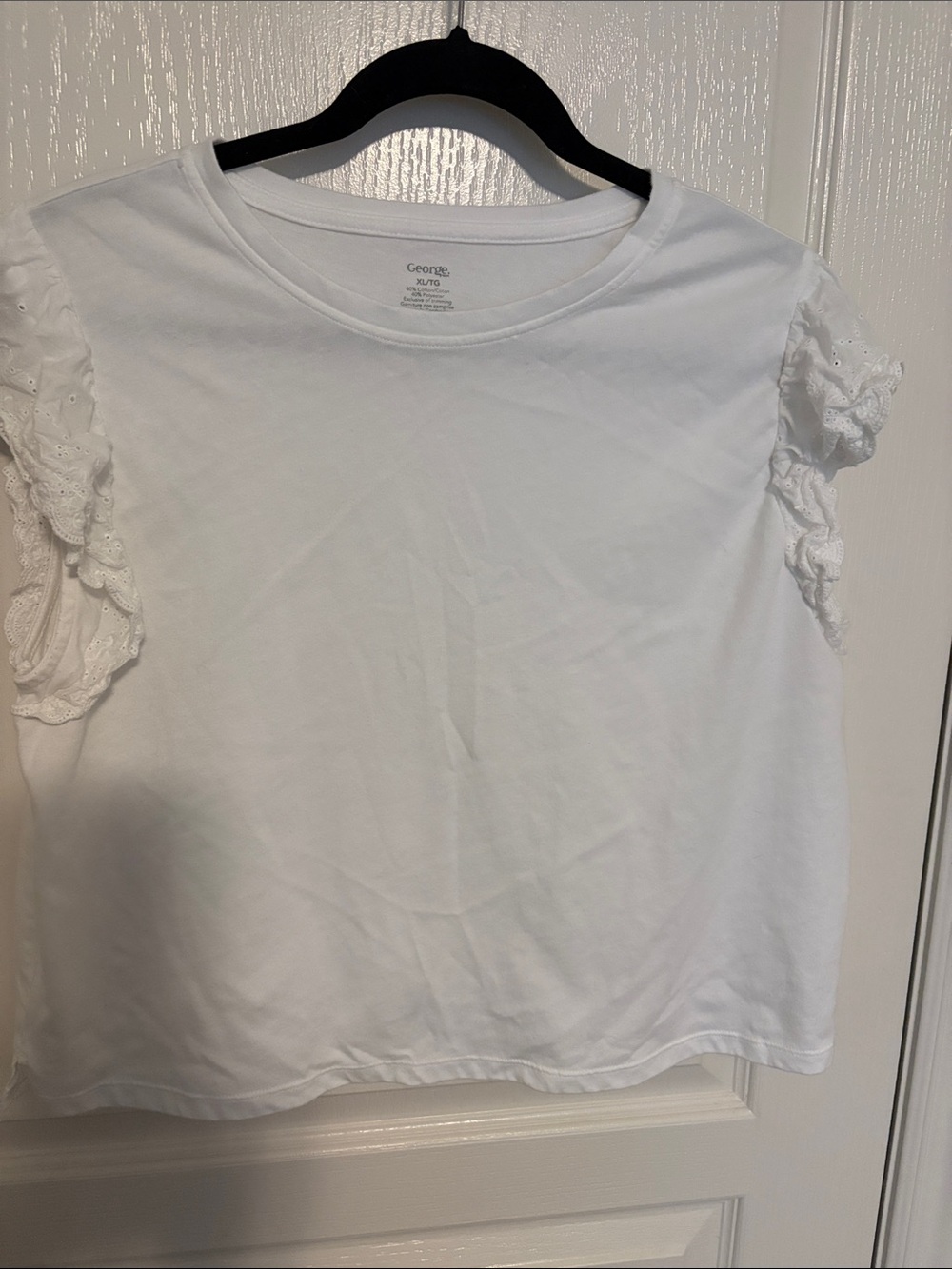 George White Lace Sleeve Crop Tee